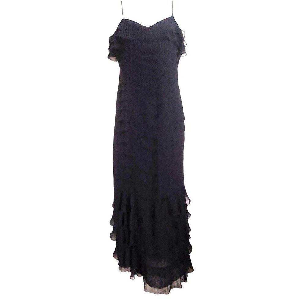 Nina Austin Womens Black Silk Tiered Y2K Whimsical Fairy Grunge Goth Vampy Dress